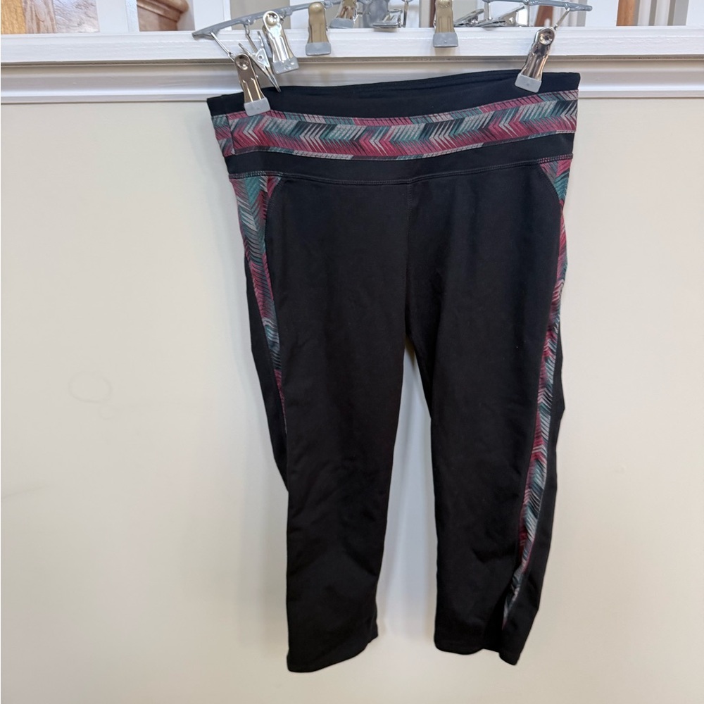 Fabletics Black Leggings with Multicolor Chevron Pattern